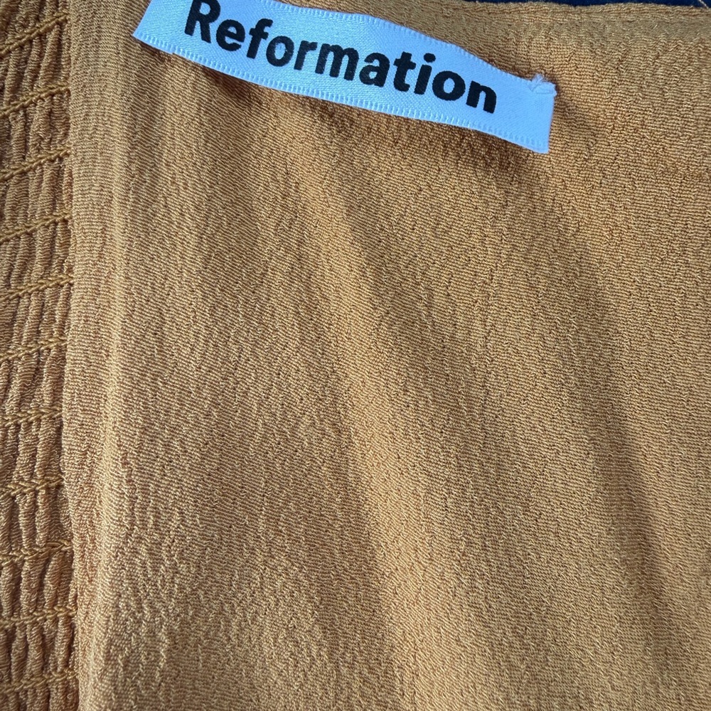 Reformation Mustard Tie-Shoulder Mid Dress - Picture 9 of 10